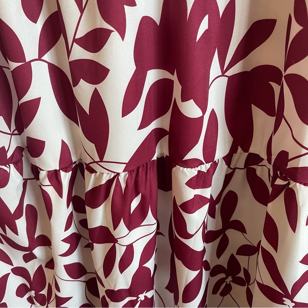NWT Fall Long Sleeve Plant Print Dress in White and Burgundy Red Color. - Picture 6 of 13